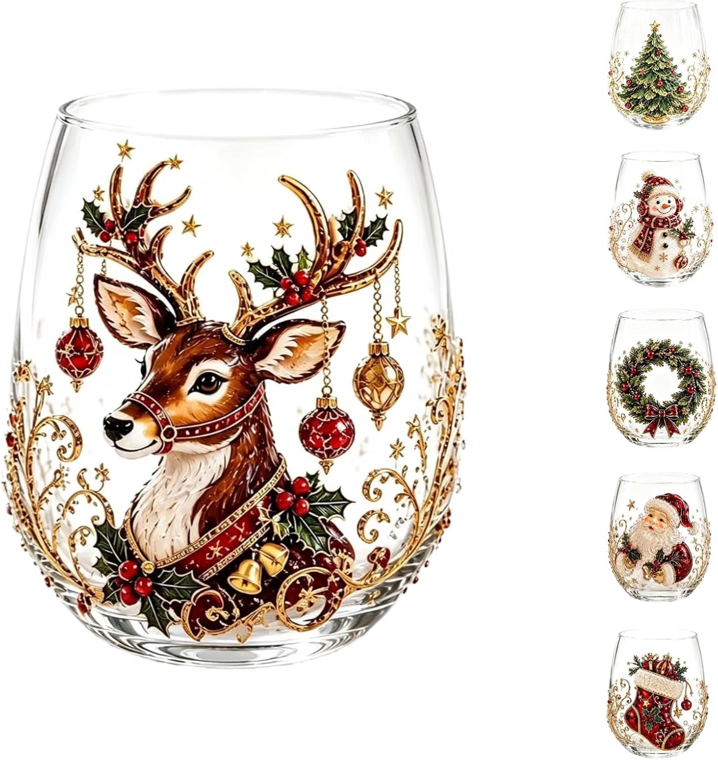 Set Aus 3d-glasbechern „magische Weihnachten“, 3d-weihnachts-rentier-design