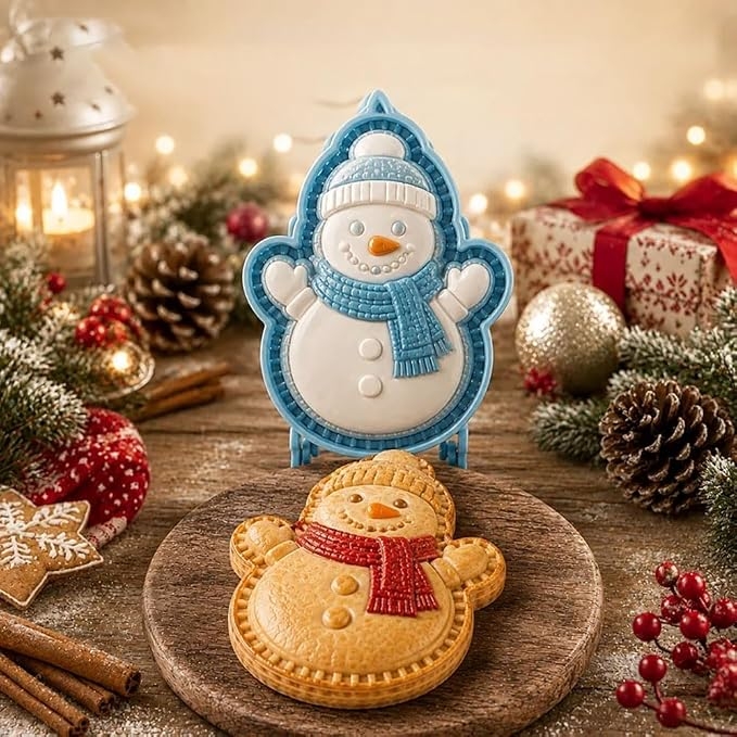 Weihnachtliche Mini-tarteform Und Tragbare Tarte-/keksform Mit Ein-knopf-bedienung (schneemann) – Festliche Gebäckpresse Zum Formen Von Teig
