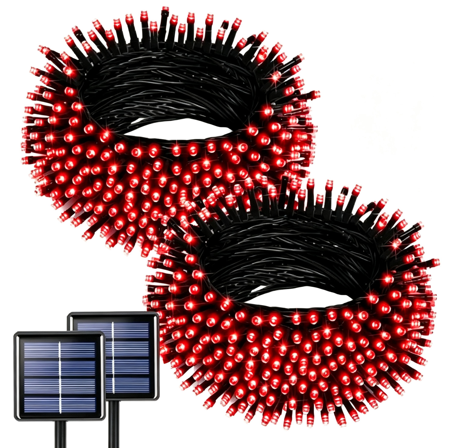 Set Aus 2 X 7 M (23 Fuß) Solar-halloween-lichterketten Mit 50 Leds, 8 Beleuchtungsmodi, Wasserdicht, Rot, Für Garten-, Einfahrts-, Zaun- Und Partydekorationen.