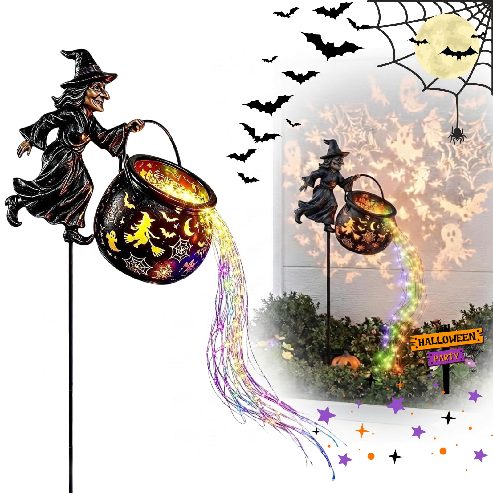 Hexenkessel-gartenlampe Für Halloween Mit Led-scheinwerfer, Außendekoration Für Den Garten, Gruselige Wegbeleuchtung, Ip65 Wasserdicht, Für Eine Halloween-party.
