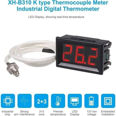 Industrielles Digitalthermometer Xh-b310, 12 V, -30800 °c, Thermoelement-tester Typ K, M6, Mit Led-anzeige – Liaiki