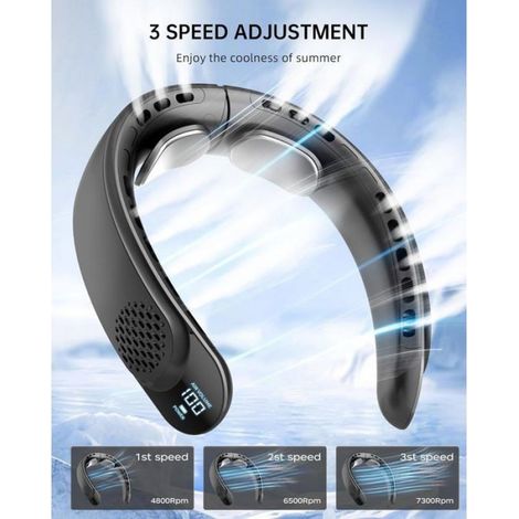 Tragbarer Nackenventilator, 4000 Mah Akku, Usb-aufladbar, 3 Geschwindigkeitsstufen, 360° Luftstrom, Led-anzeige, Für Den Heimgebrauch.