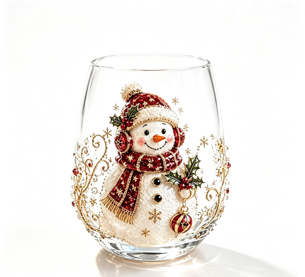 Set Aus 3d-glasbechern „magisches Weihnachten“, 3d-schneemann
