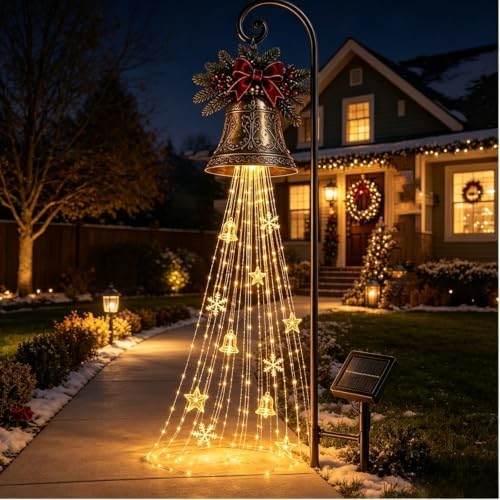 Wasserdichte, Kaskadenförmige Solar-weihnachtslichterkette Mit Warmweißen Leds, Vintage-stern- Und Schneeflockenmuster, Zum Bepflanzen