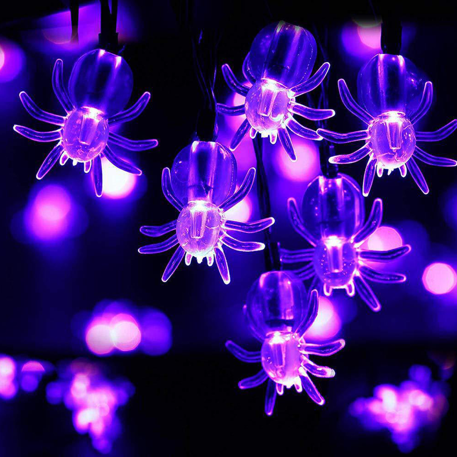 M Lange Halloween-lichterkette Mit 20 Led-lichtern In Spinnenform, Dekorativ Und Wasserdicht, Batteriebetrieben, Lila Farbe.