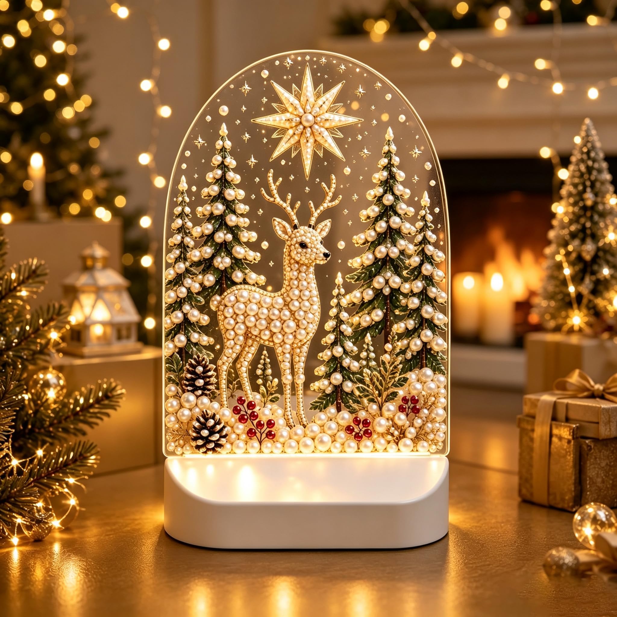 Weihnachtliche Giraffen-nachtlampe Zum Bemalen Mit Diamanten Und Perlen, Wird Über Usb Angeschlossen.