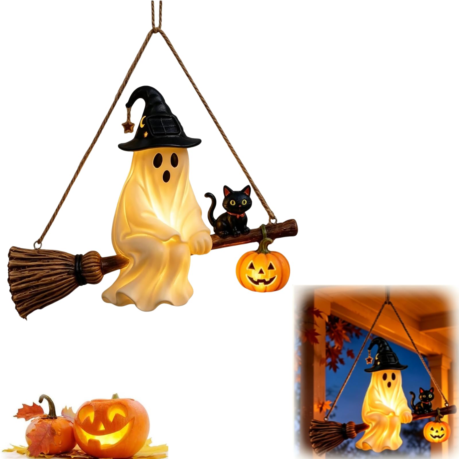 Warmes Licht, Solar-kunststoff-geisterleuchter, Halloween-gartendekoration, Weiß