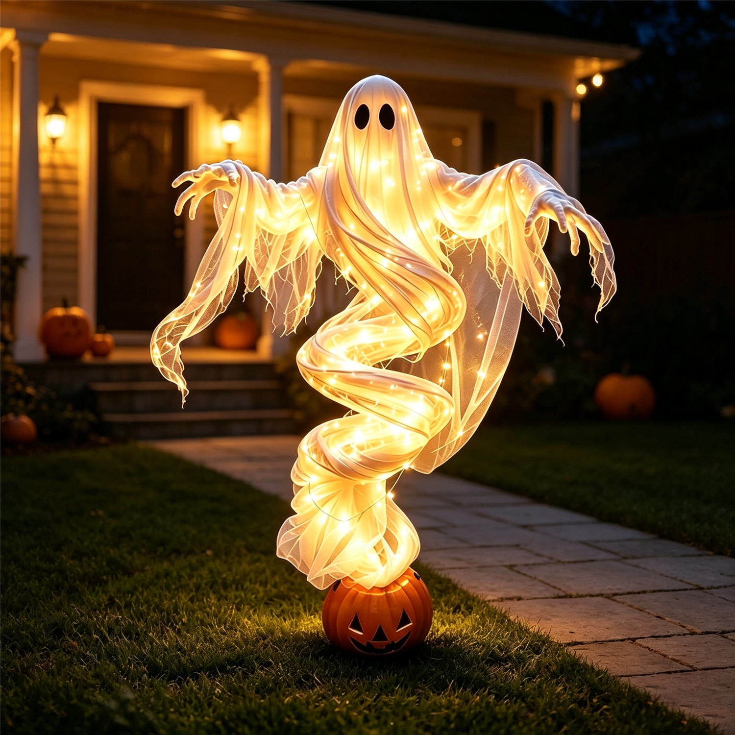 Drehende Kürbis-geisterlampe Mit Warmweißem Led-licht, Gruselige Halloween-außendekoration Für Veranda, Garten, Einfahrt,