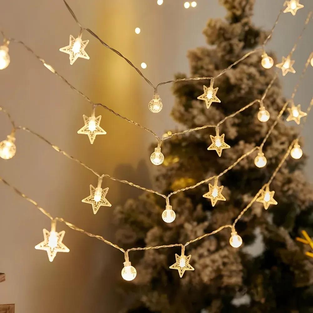 Sternförmige Led-lichterkette Für Den Außenbereich, Ideal Für Weihnachten Und Als Stimmungsvolle Beleuchtung Im Zelt Oder Vorzelt. 6 M, 40 L