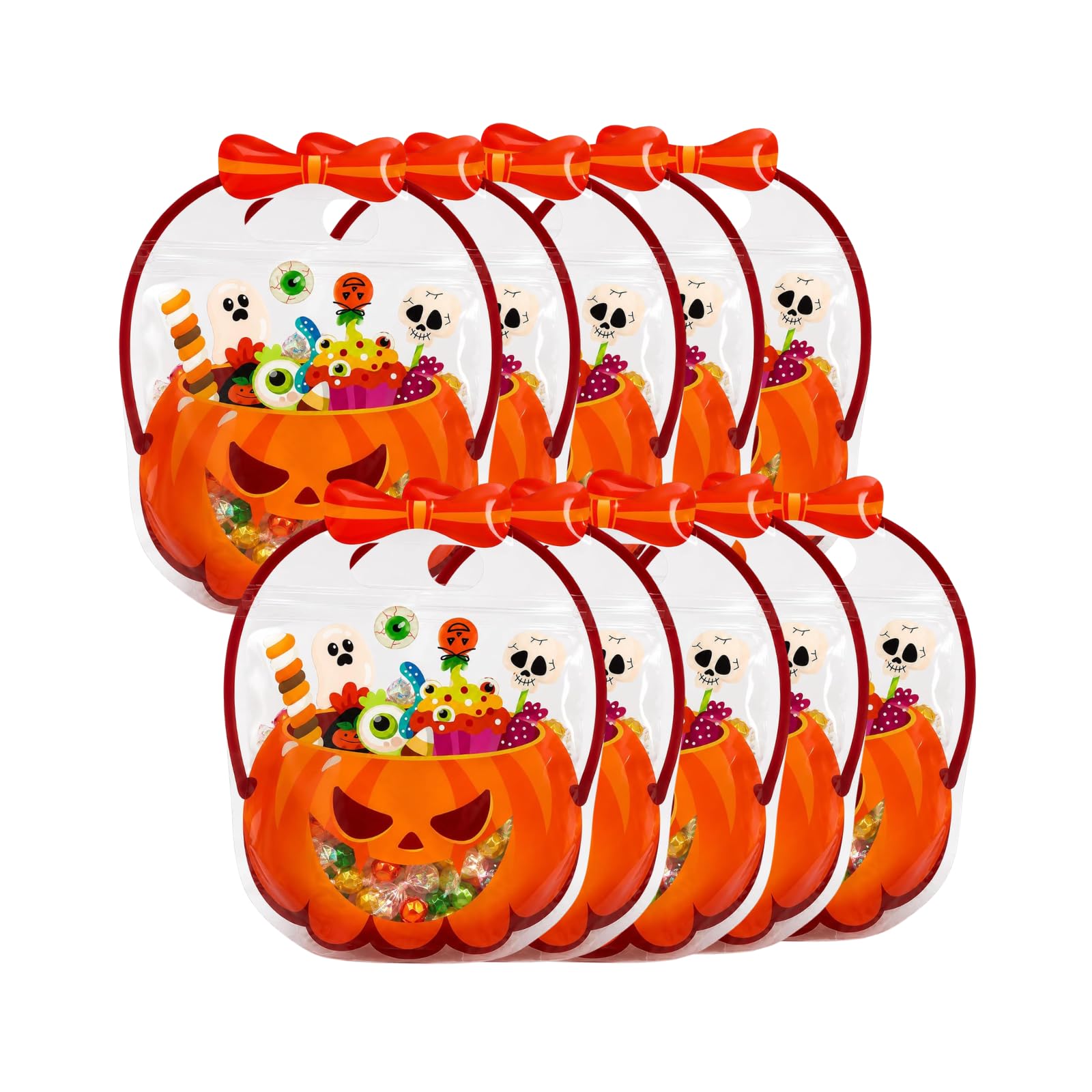 Set Mit 10 Halloween-süßigkeitentüten, Verziert Mit Kürbissen Und Hexenkesseln Wiederverschließbare Beutel Zum Sammeln Von Süßigkeiten, Ideal Als Gastgeschenktüten.