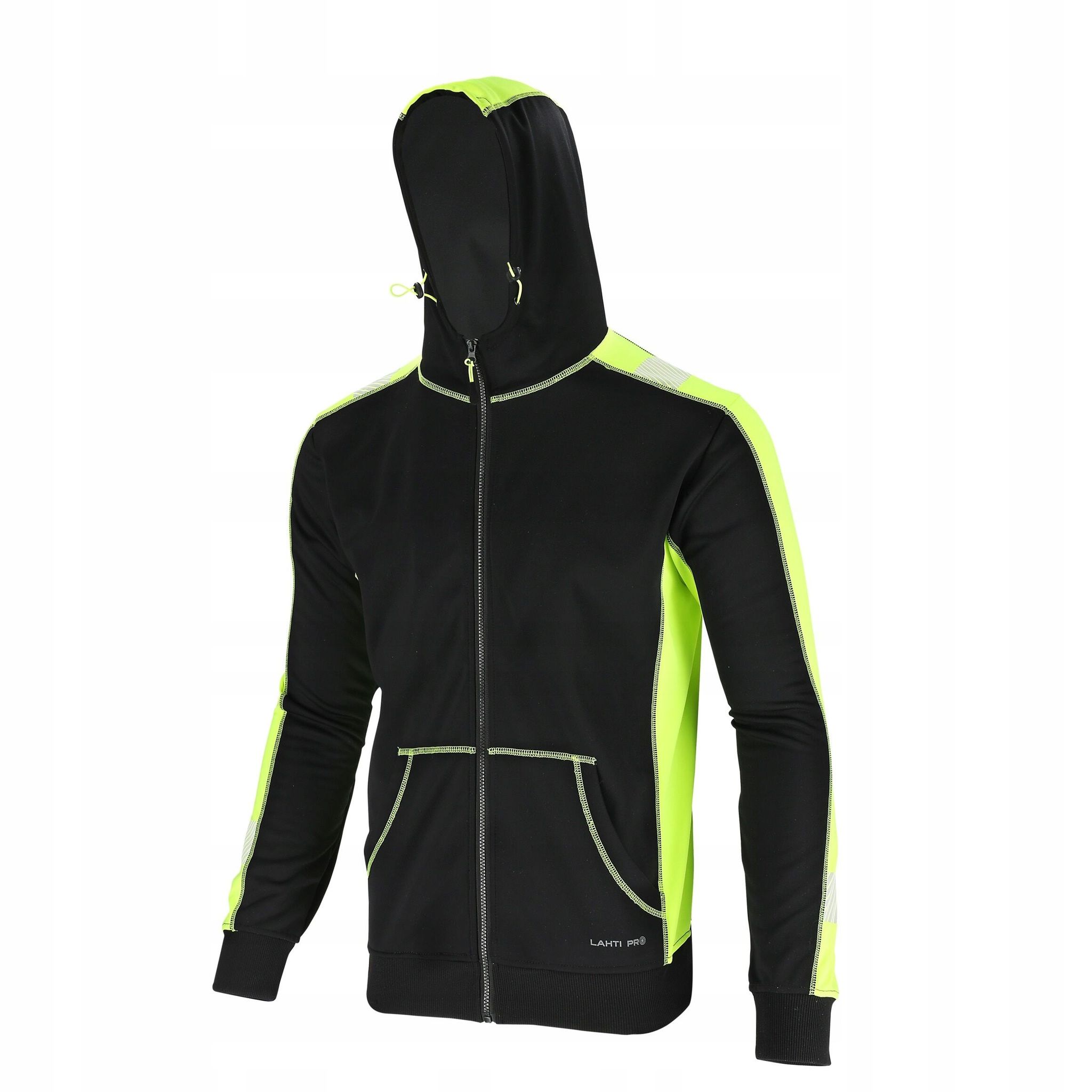Kapuzenpullover Mit Reflektierenden Elementen, Schwarz Und Gelb, Größe L, 1 Stück.