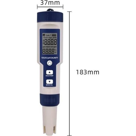 5-in-1 Digitaler Wasserqualitätstester-stift Mit Temperatur-, Ph- Und Salzgehaltsanzeige A327