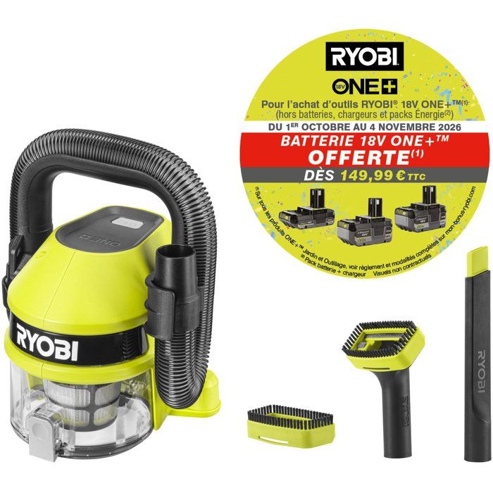 Ryobi Auto-staubsauger 18v One+ Mit Flexiblem Aufsatz - Ohne Akku Und Ladegerät - Rav1805-0