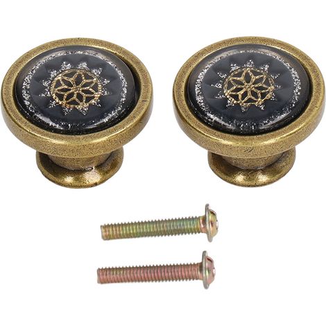 2 Ensembles De Boutons De Poignée De Quincaillerie De Meubles Anciens, En Alliage De Zinc, Rond, Trou Unique, Porte D'Armoire, Cuivre Noir