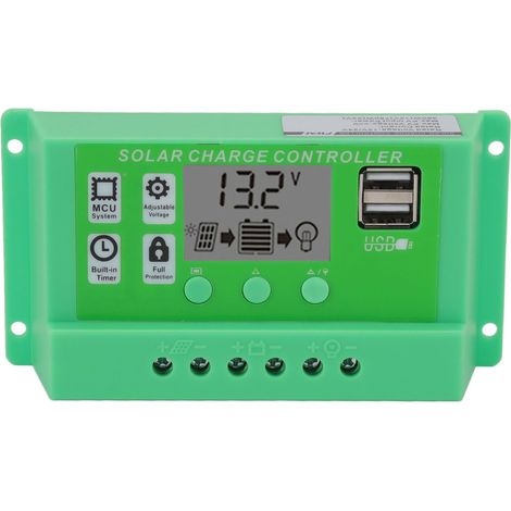 Contrôleur De Charge Solaire Pwm Vert, Grand Écran Lcd Photovoltaïque Pv 12v 24v 30a