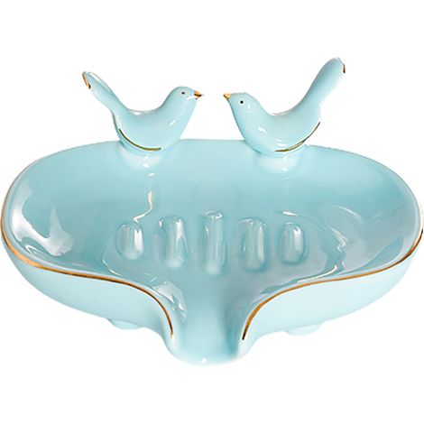 Porte-savon En Céramique, Support De Style Oiseau Moderne, Boîte De Vidange Pour Salle De Bain Bleu