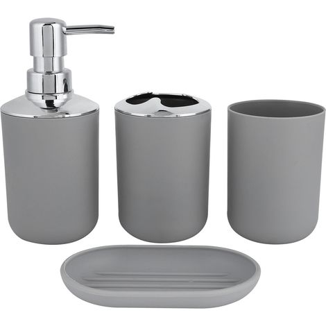 Kit De Salle De Bain, Accessoire, Bouteille De Lotion En Plastique, Tasse De Rangement, Savon De Rinçage, Gris, 4 Pièces/ensemble