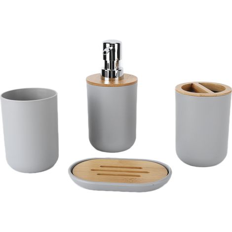 Ensemble D'Accessoires De Salle De Bain En Bambou, 4 Pièces, Étanche, Durable, Cadeau, Tasse De Brosse À Dents, Pour La Maison, Hôtel, Gris