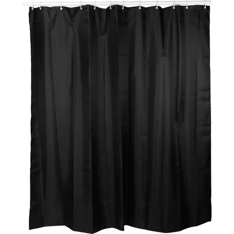 Rideau De Douche Imperméable En Tissu Domestique, Salle De Bain Avec Crochets, Noir 150x180cm