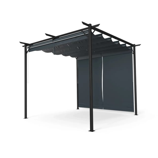 Blumfeldt Pergola 3x3 M - Wetterfestes Polyesterdach, Pulverbeschichteter Stahlrahmen, Seitliche Jalousien, Einfache Montage, Ganzjährig Nutzbar