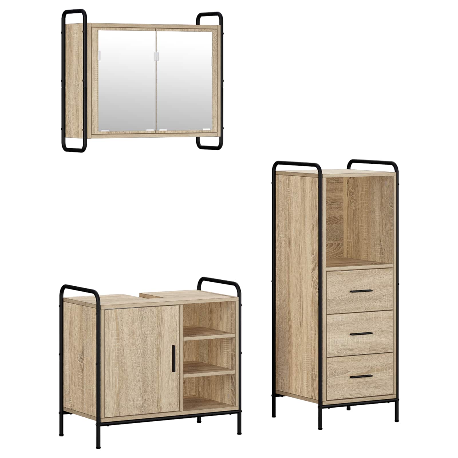 Vidaxl Bathroom Cabinet Set 3 Pcs Sonoma Oak 40 X 36 X 109.5 Cm