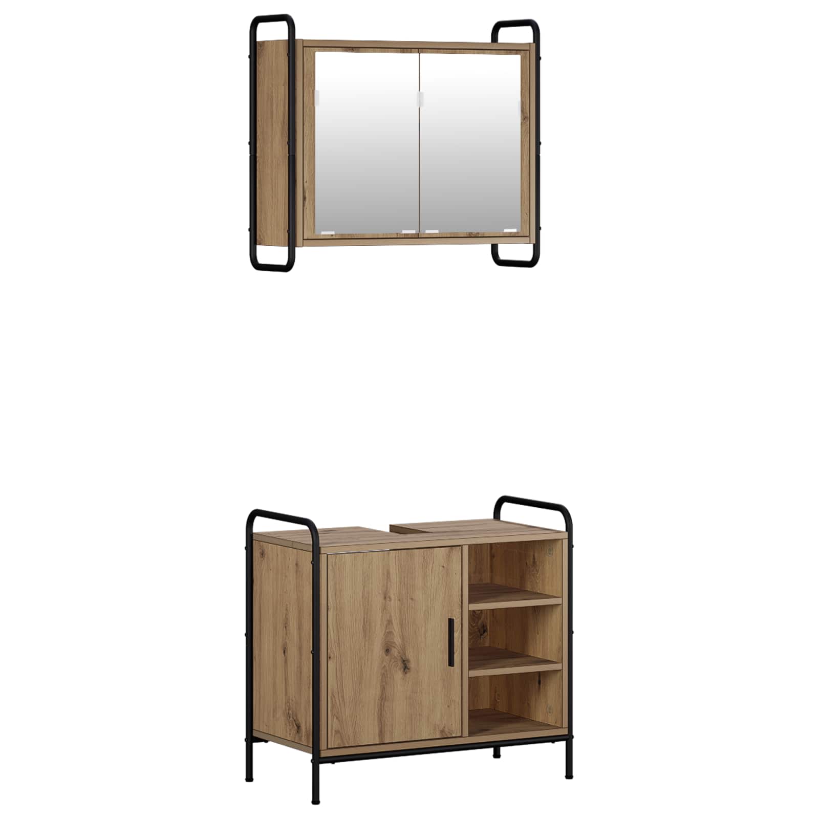 Vidaxl Bathroom Cabinet Set 2 Pcs Artisan Oak 65.5 X 34 X 61 Cm