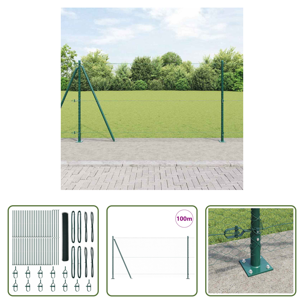 Vidaxl Stahl Und Pvc - Zaunpfosten Grün 100 X 1,2 M (25 Mm Netz) Stahl Und Pvc