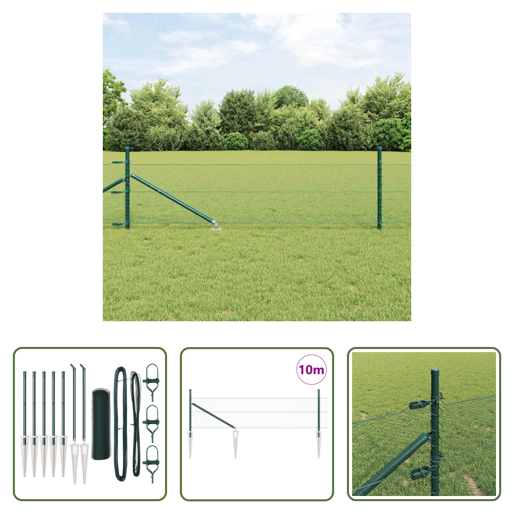 Vidaxl Stahl Und Pvc - Zaunpfosten Grün 10 X 0,5 M (13 Mm Netz) Stahl Und Pvc