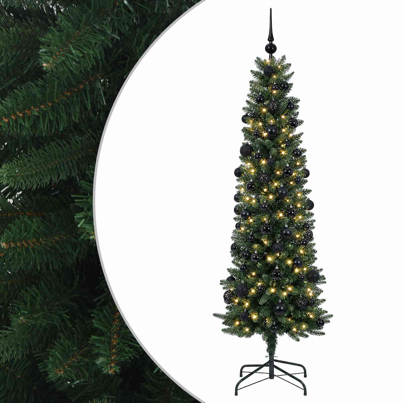 Vidaxl Artificial Slim Christmas Tree With Bauble 210 Cm 300 Leds