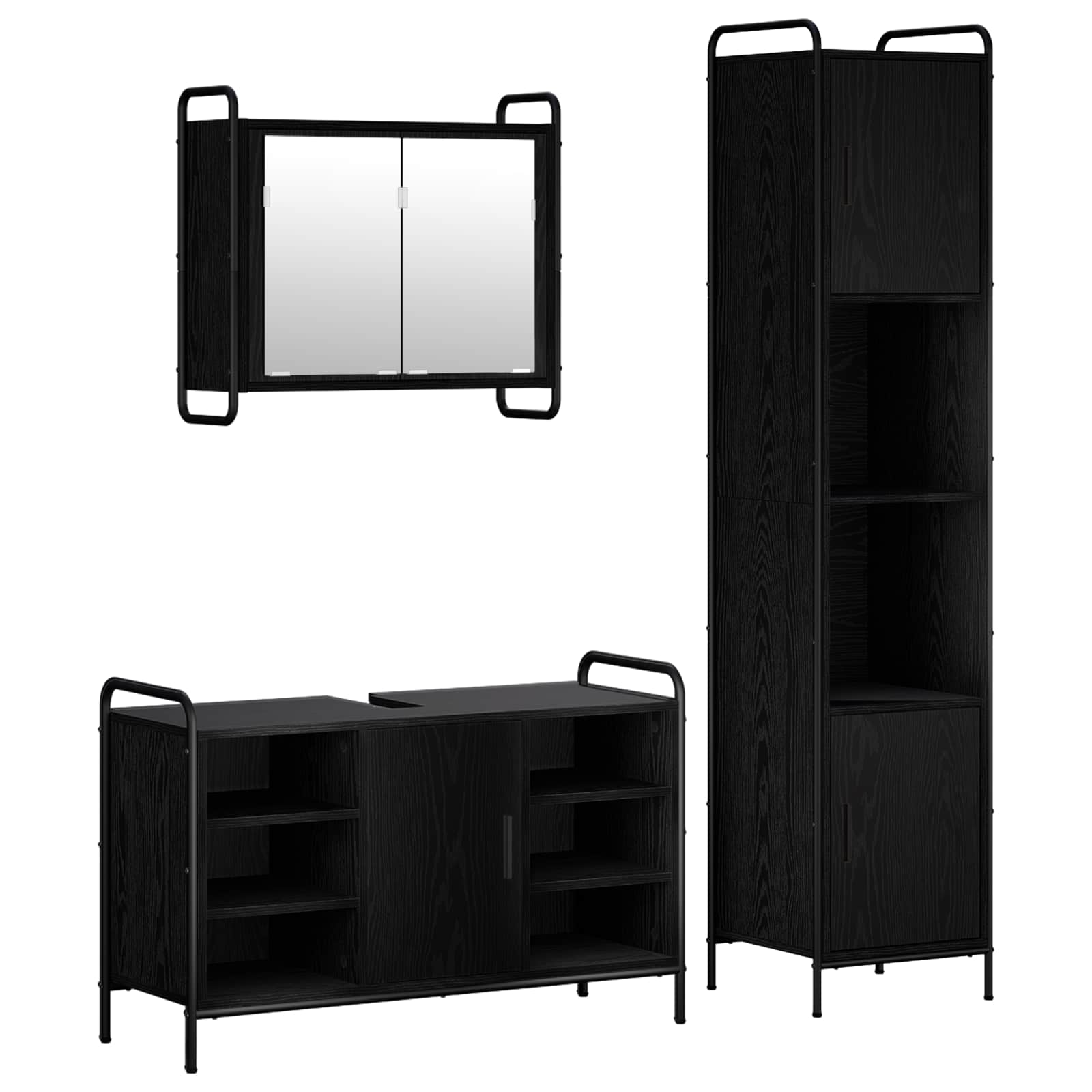 Vidaxl Bathroom Cabinet Set 3 Pcs Black Oak 40 X 36 X 181 Cm