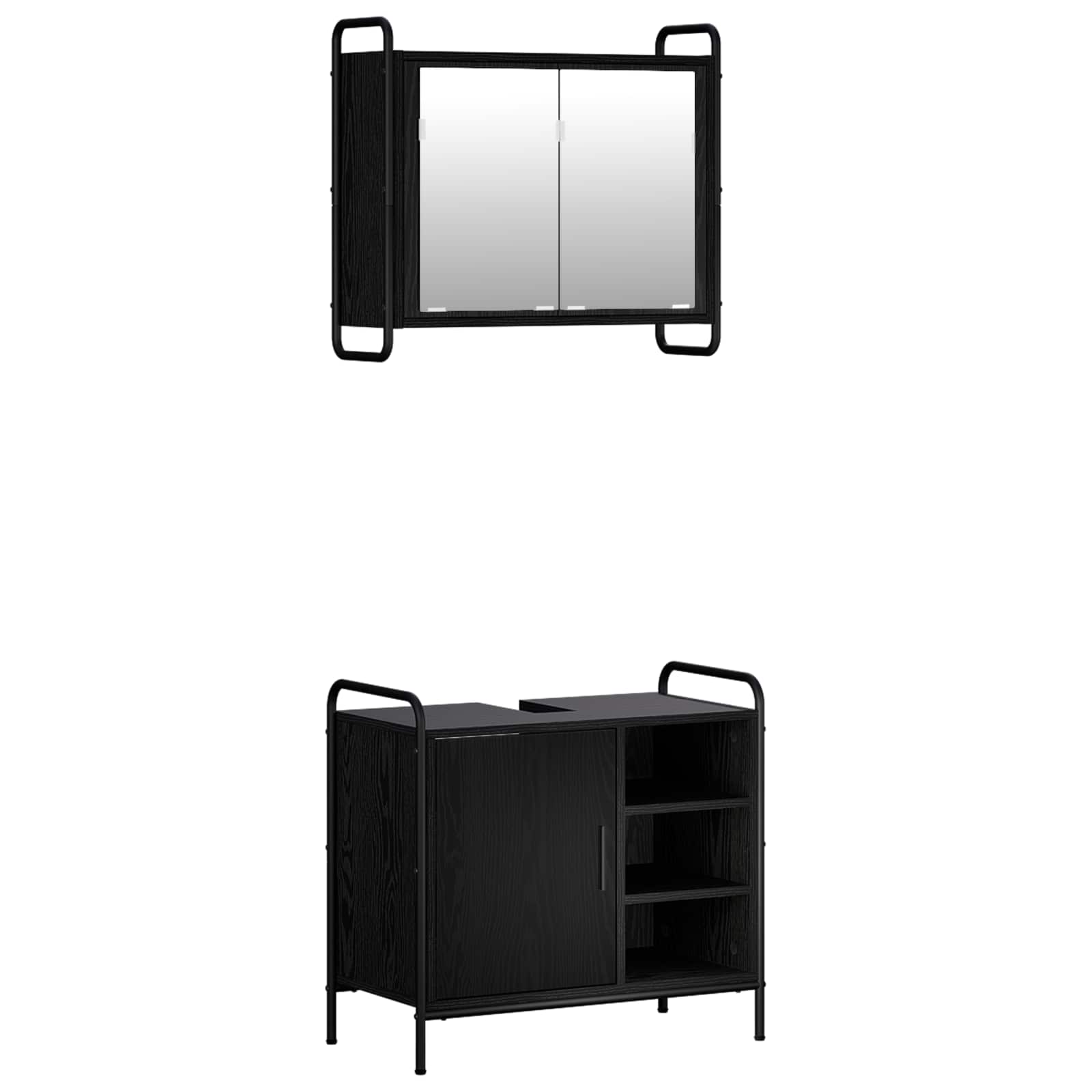 Vidaxl Bathroom Cabinet Set 2 Pcs Black Oak 65.5 X 34 X 61 Cm