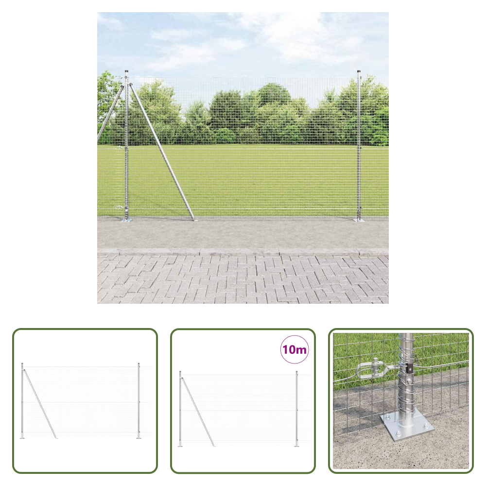 Vidaxl Silber - Zaunpfosten Silber 10 X 1,6 M (25 X 25 Mm Maschenweite) Stahl