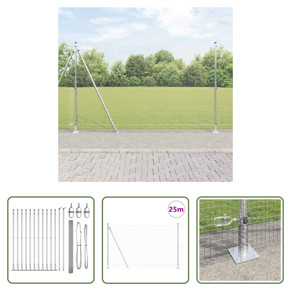 Vidaxl Stahlzaunpfosten - Zaunpfosten Silber 25 X 1,4 M (19 X 19 Mm Netz) Stahl