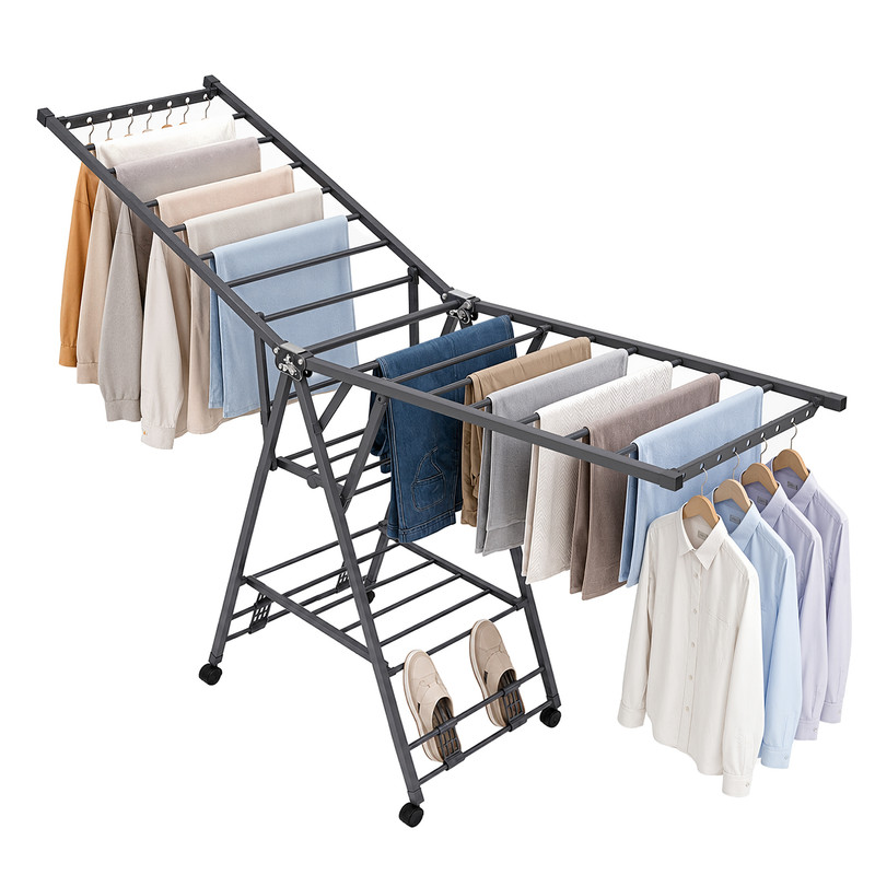 Zusammenklappbarer Wäschetrockner 15 Stangen – Tragfähigkeit 90 Kg – Ausgestattet Mit Rollen – Geeignet Für Häuser Mit Begrenztem Platzangebot – 180×45×98 Cm