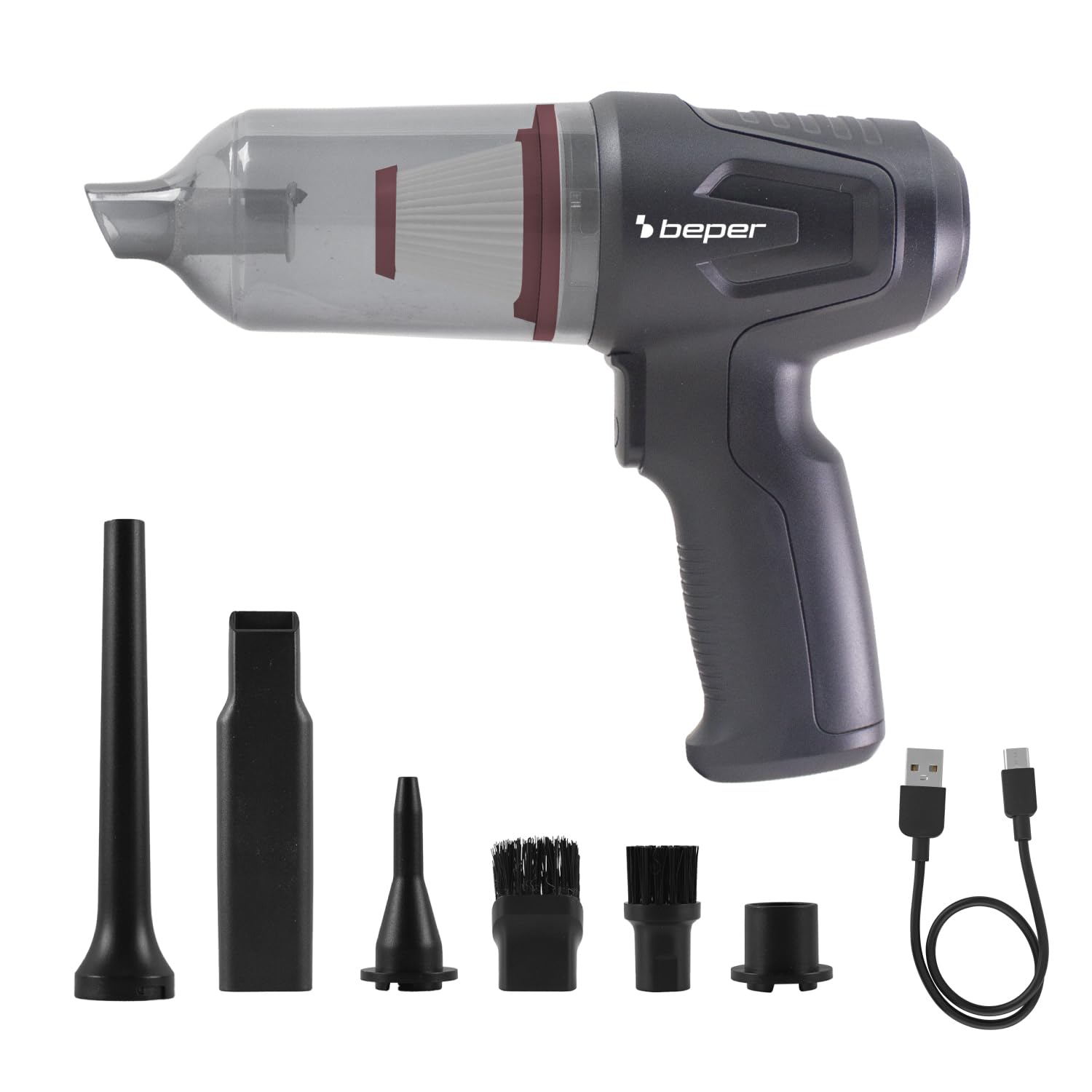 Beper P202asp410 Mini 2-in-1 Akku-staubsauger Und -gebläse, 80 W, 11000 Pa, Usb-c-ladeanschluss, Waschbarer Hepa-filter, 6 Zubehörteile, Für Autos