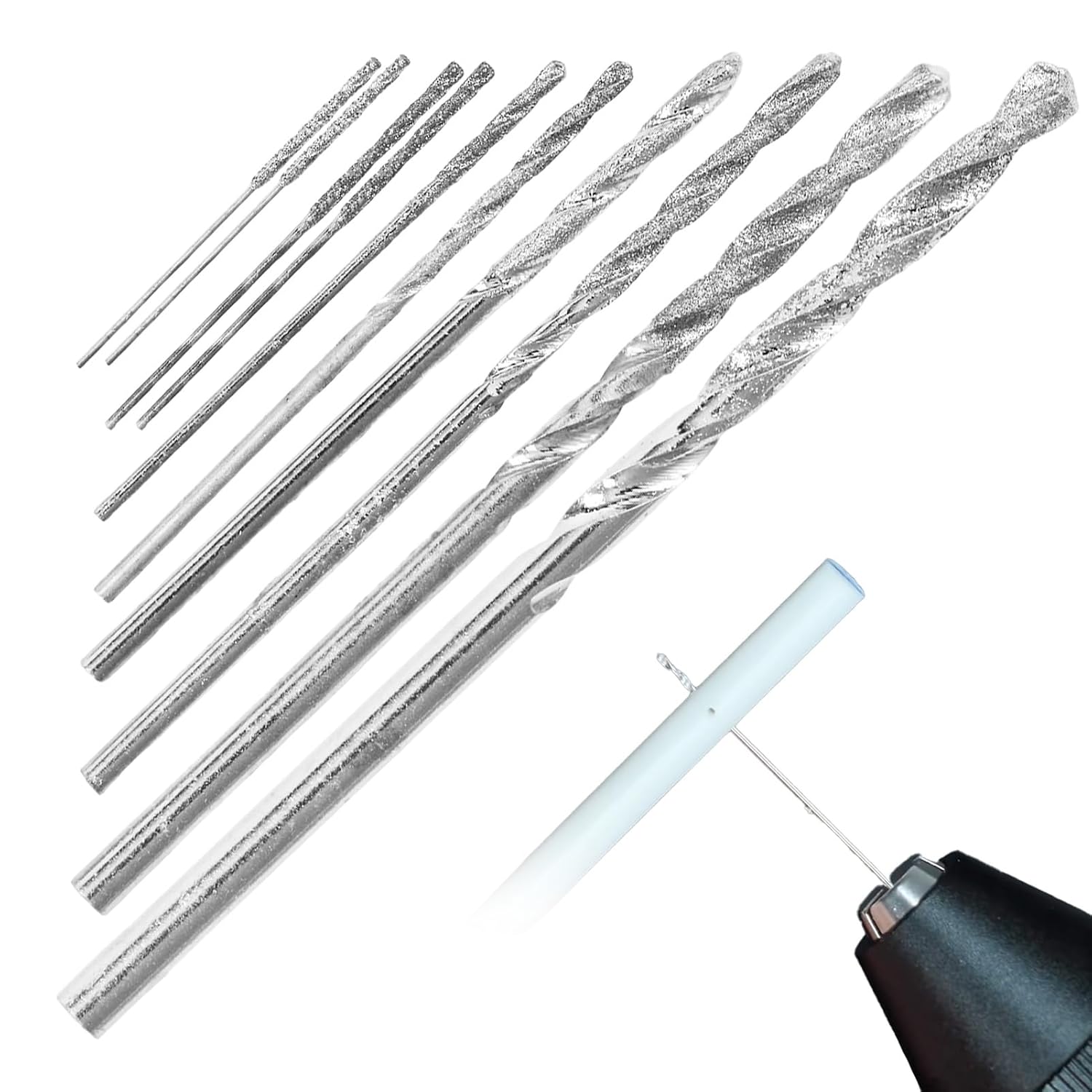 Set Mit 10 Diamantbesetzten Spiralbohrern, Fliesenbohrern Und Glasbohrern (0,8 Mm/0,8–3,0 Mm) Für Glas, Metall, Muscheln Und Jade