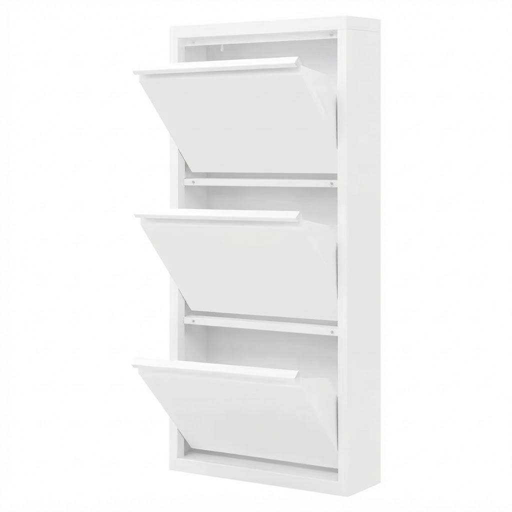 Elvmi Schuhschrank Mit 3 Klappfächern, Magnetverschlüssen, Metall, 50 X 15 X 106 Cm, Weiß