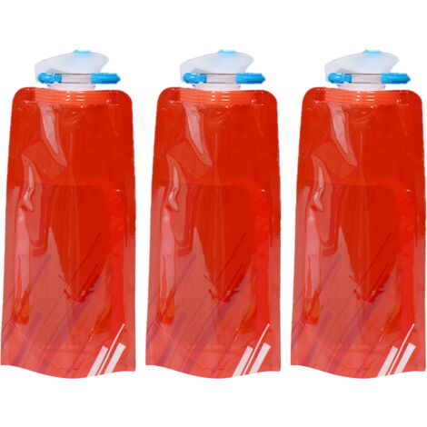 Set Mit 3 Faltbaren 700-ml-wasserkochern Für Outdoor-sportarten, Bpa-frei, Wiederverwendbar, Auslaufsicher, Faltbar, Tragbar Für Camping, Sport Oder Wandern, Rot
