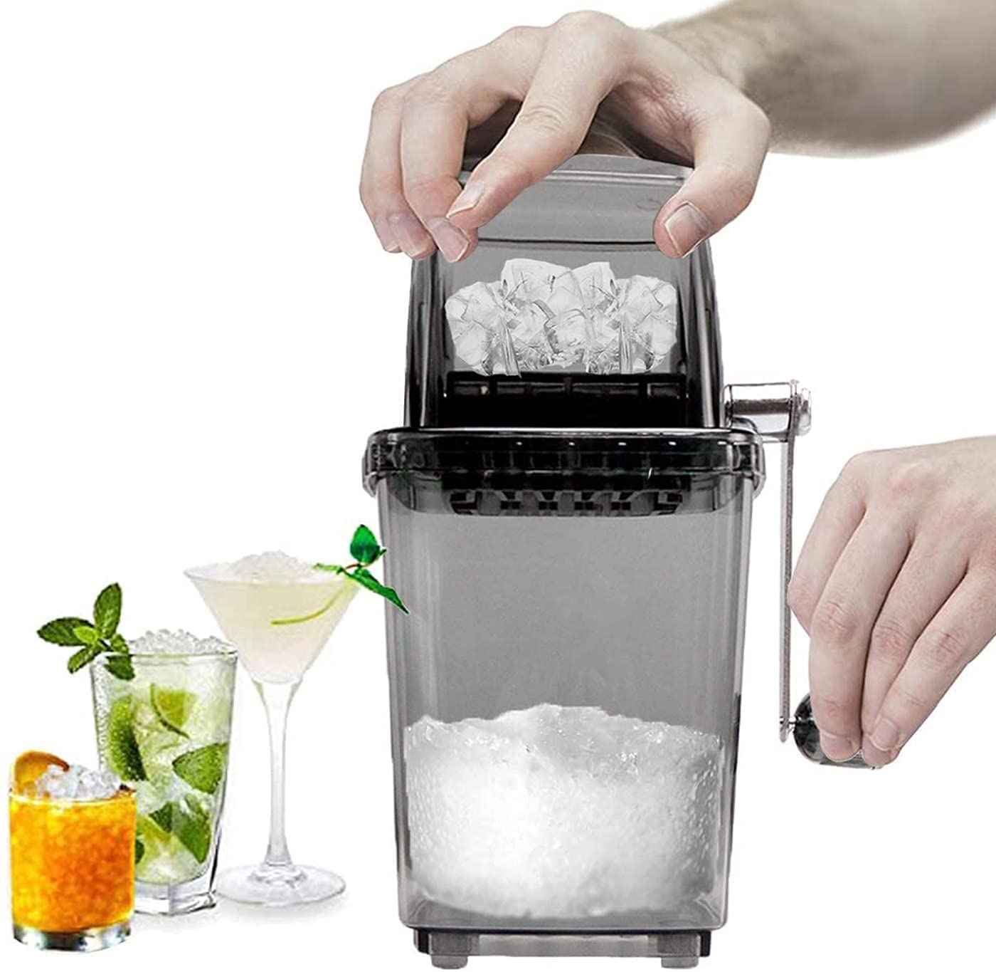 Manueller Eiscrusher Mit Rotationsmechanismus Für Cocktails, Smoothies Und Selbstgemachtes Eis, 1,25 L, Verchromt
