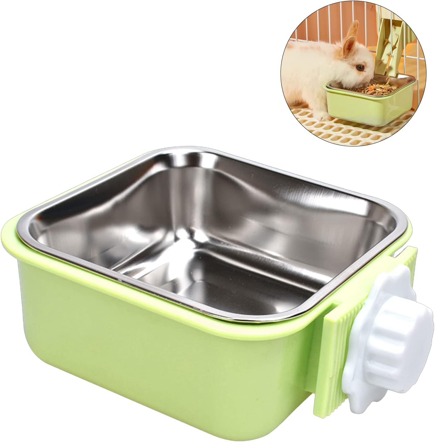 Hängender Haustierkäfignapf, Abnehmbarer Edelstahl 2-in-1-napf Für Katzen, Wasser, Hunde, Kaninchen, Welpen, Katzen, Kaninchen, Meerschweinchen, Igel, Vögel (grün)