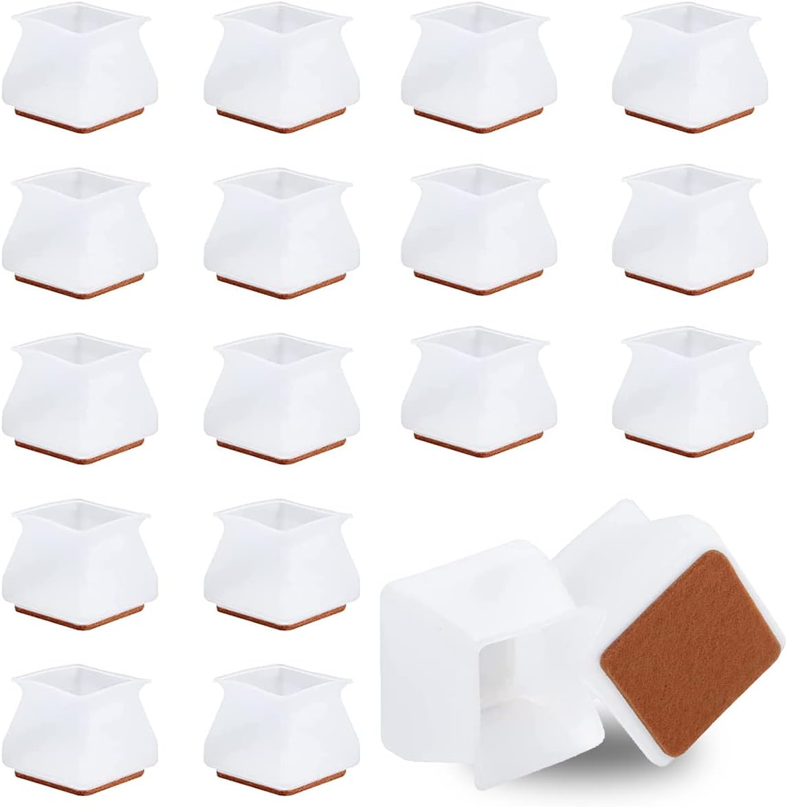 Büro- Und Stuhlbeinschoner, Silikon-stuhlbeinkappen, Quadratische Stuhlbeinpolster, Silikon-padkappen, Verhindern Kratzer Und Geräusche, 22–35 Mm, Weiß, 16 Stück