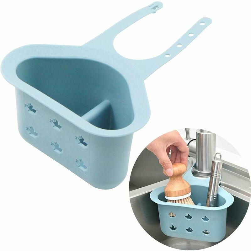 Küchenabtropfgestell Mit Schwammhalter – Verstellbarer Silikon-hängekorb Zur Aufbewahrung Von Schwämmen Und Spateln In Küchen- Und Badezimmerspülen. Blau, 1 Stück