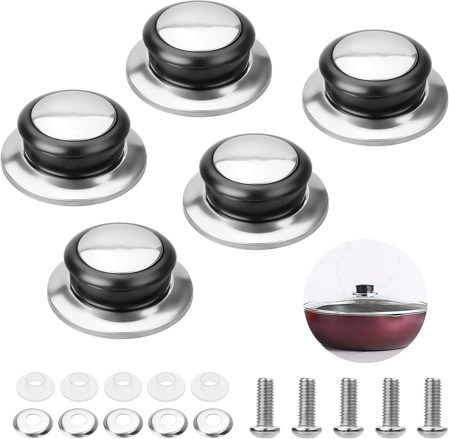 Set Mit 5 Topfdeckelknöpfen, Hitzebeständige Universal-topfdeckelknöpfe Aus Edelstahl Mit Schrauben