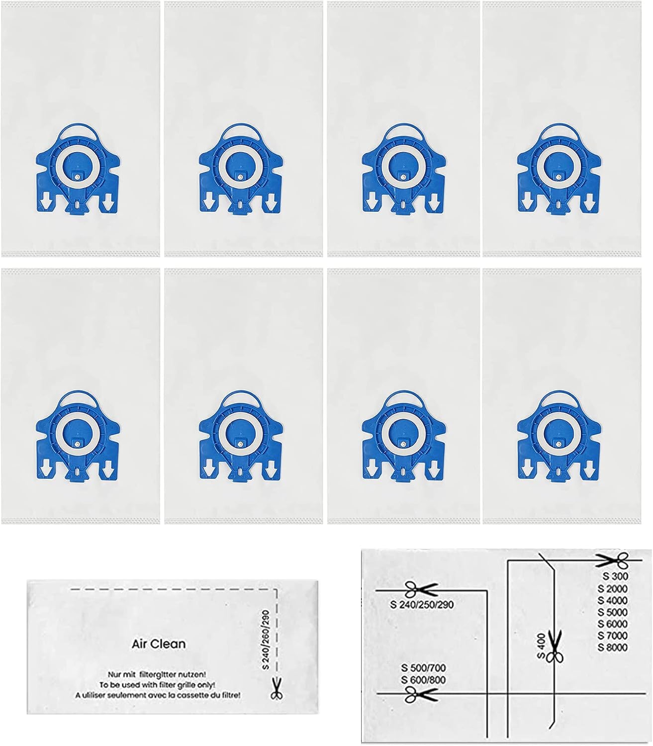 8 Ersatz-staubbeutel, Kompatibel Mit Miele Classic C1, C2, Compact C3, C2, Stofffilter + 1 Schwammfilter