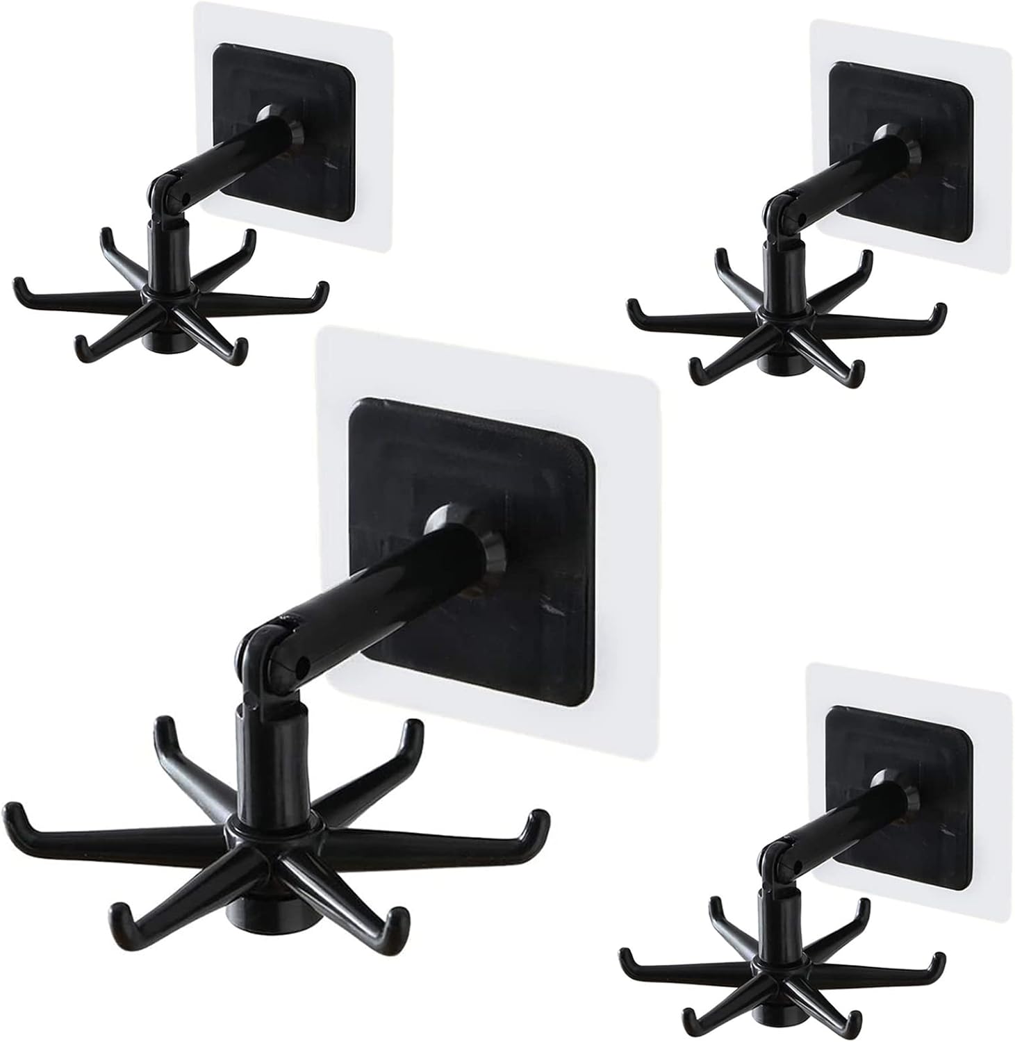 Set Mit 4 Um 360° Drehbaren Klapphaken Für Küche, Mehrzweckhaken Mit Selbstklebefunktion, 6-zinkige Aufbewahrungsleiste Für Büro, Haushalt, Badezimmer, Handtücher, Küchenutensilien (schwarz)