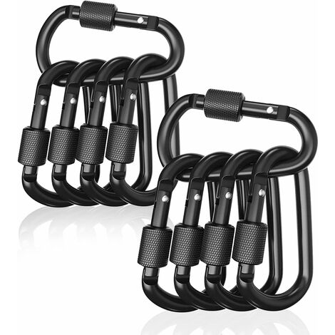 Taktischer Karabiner, Schwarzer Karabiner-schlüsselanhänger, Karabiner Aus Aluminiumlegierung Mit Schraubverschluss, Angeln, Camping, Wandern, Skifahren, Radfahren Usw. (10 Stück, Schwarz)