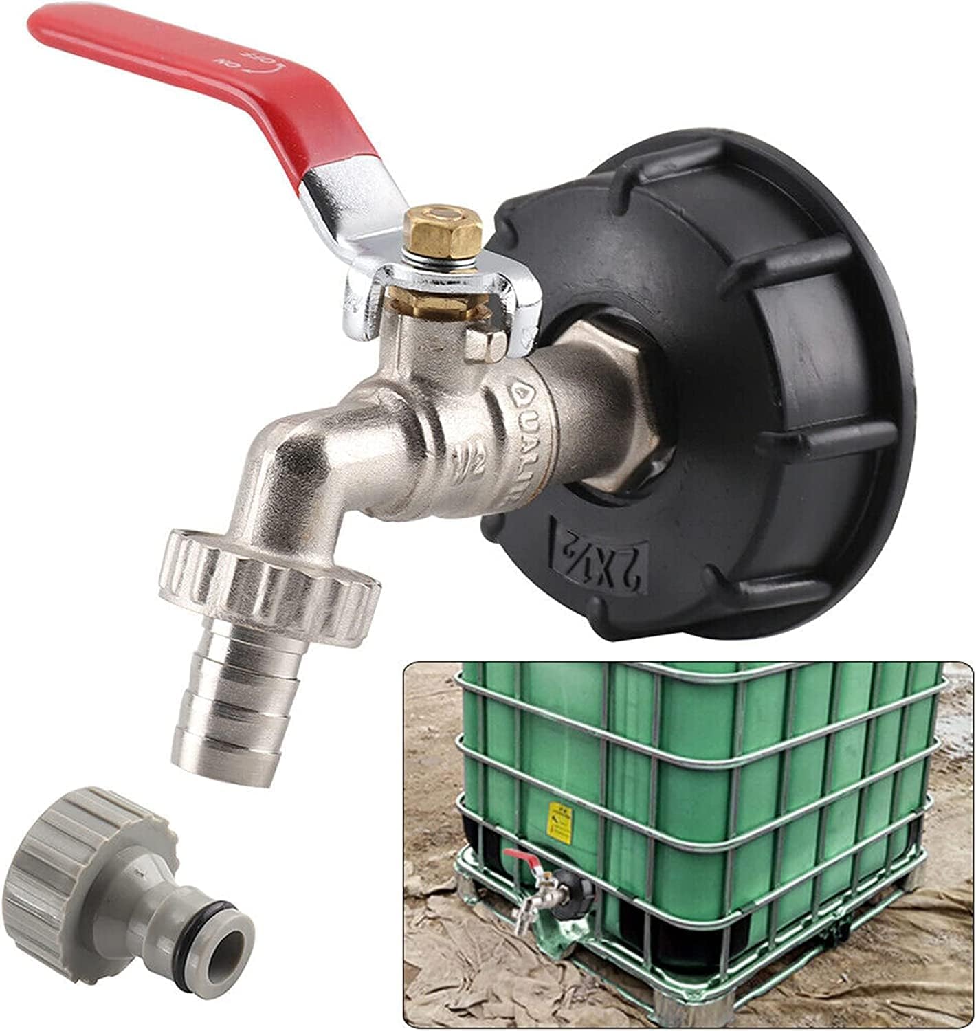 S60x6 Messing-ibc-ablaufbehälteradapter Für Gartenhahn Mit Schlauchanschluss, 1000-liter-behälteranschluss 12,7 Mm