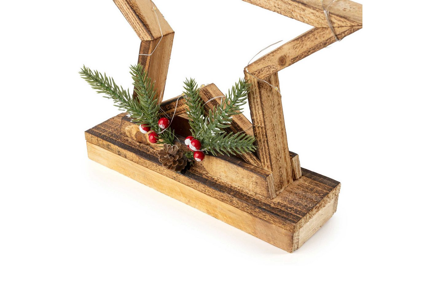 Led Weihnachts Sterne Aus Holz Batteriebetrieben Mit Timer - 52 X 30 Cm - Deko Stern Aufsteller Mit 35 Leds In Warm Weiß Beleuchtet