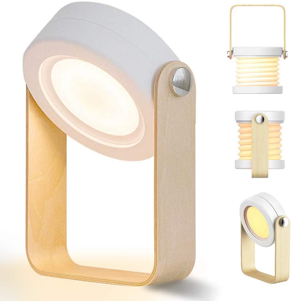 Litzee Led 3d Nachtlicht Dimmbar Touch Usb Nachttischlampe Retro Schreibtischlampe Mit Holzgriff 3 Helligkeitsstufen Schreibtischlampe
