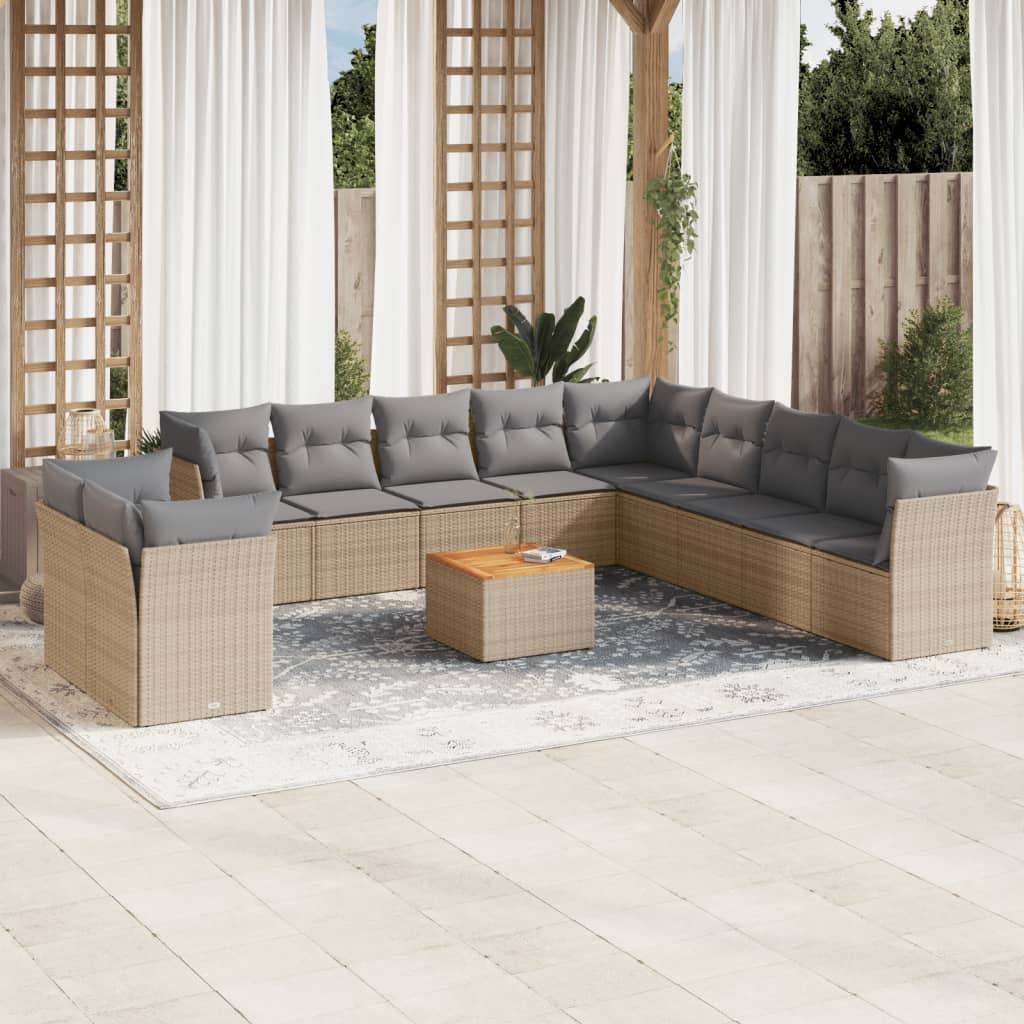 Vidaxl Rattanmöbel - 12-tlg. Garten-sofagarnitur Mit Kissen Beige Poly Rattan